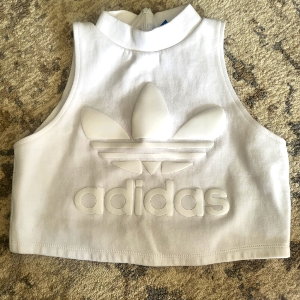 Adidas White Mock-Neck Logo Crop Top Size M
